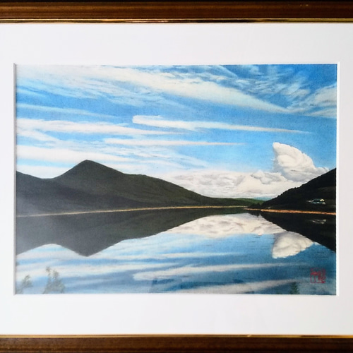 アート 絵画 色鉛筆 「かなやま湖の水鏡」 絵画 Gravity Art