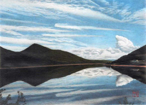 アート 絵画 色鉛筆 「かなやま湖の水鏡」 絵画 Gravity Art Gallery