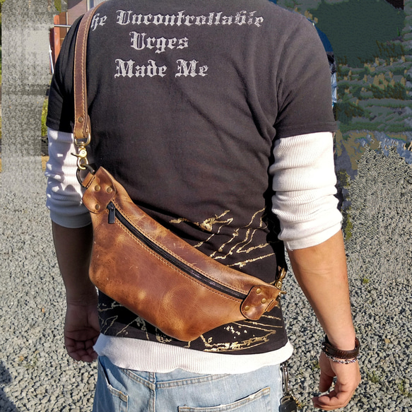 希少革kudu(クードゥー・クーズー)チョコ カスタム可能 ボディバッグ