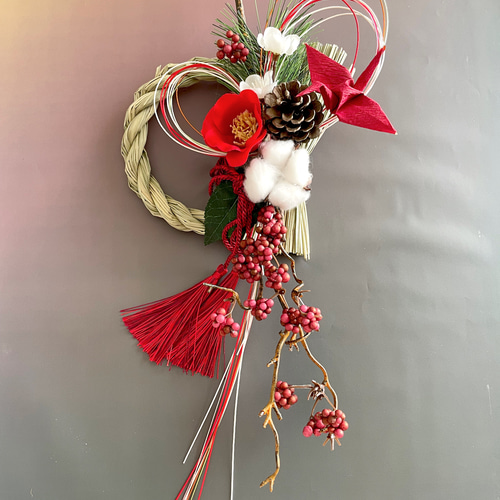 お正月しめ縄 しめ飾り＊ハンドメイド No.312 八の字カラーしめ縄リース2025 ハンドメイドお正月飾り玄関