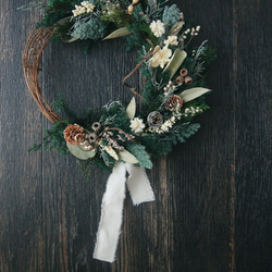 Christmas harf wreath -forest green white- 2枚目の画像