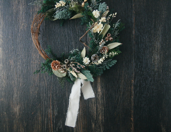 Christmas harf wreath -forest green white- 2枚目の画像