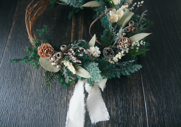 Christmas harf wreath -forest green white- 3枚目の画像