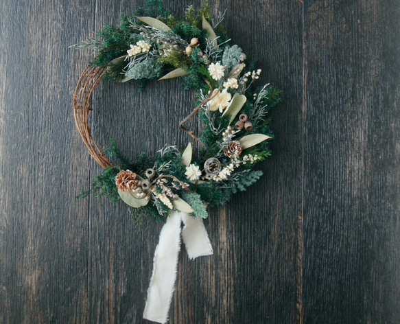 Christmas harf wreath -forest green white- 5枚目の画像
