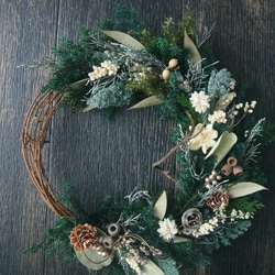 Christmas harf wreath -forest green white- 4枚目の画像