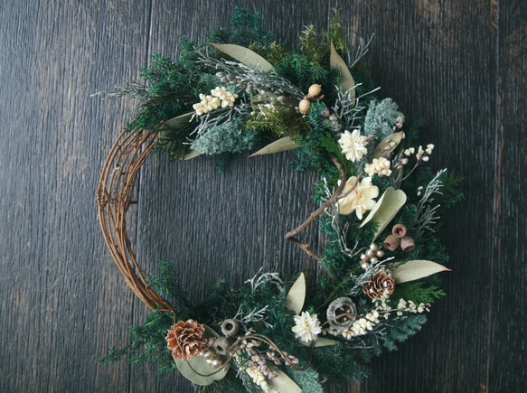 Christmas harf wreath -forest green white- 4枚目の画像
