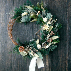 Christmas harf wreath -forest green white- 1枚目の画像