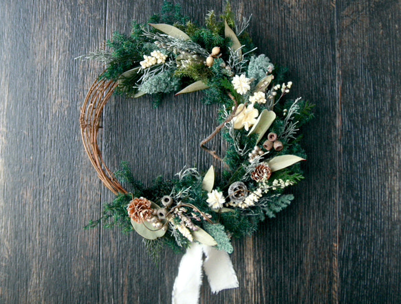 Christmas harf wreath -forest green white- 1枚目の画像