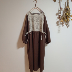 ☆セール☆真夜中のサイクリングくまちゃんワンピースブラウン 5枚目の画像