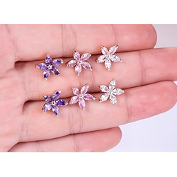 【新作】スタッドピアス ＊Periwinkle＊ 金属アレルギー対応 チタンポスト 花 ピンク ローズゴールド 紫 4枚目の画像