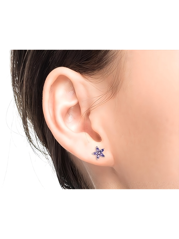 【新作】スタッドピアス ＊Periwinkle＊ 金属アレルギー対応 チタンポスト 花 ピンク ローズゴールド 紫 2枚目の画像