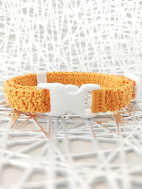 猫の首輪　オレンジ系　セーフティーバックル　模様編み 3枚目の画像