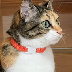 猫の首輪　オレンジ系　セーフティーバックル　模様編み 4枚目の画像