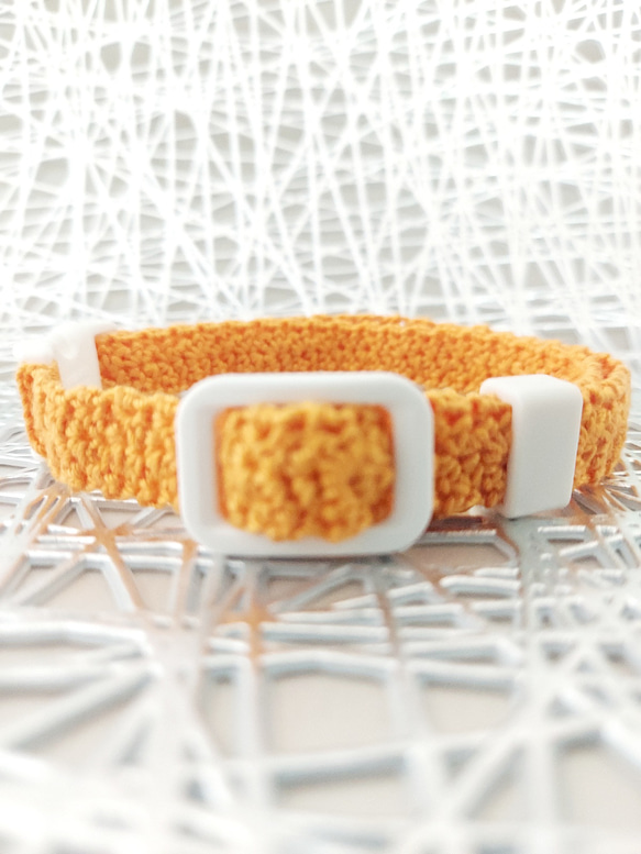 猫の首輪　オレンジ系　セーフティーバックル　模様編み 2枚目の画像