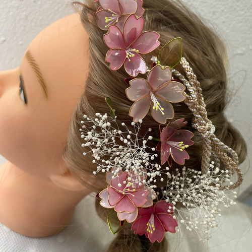 八重桜✖︎桜の唯一無二アレンジ アメリカンフラワー髪飾り♡成人式