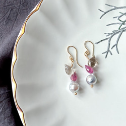 アメジストのローゼンジカービングピアス 天然石 14kgf イヤリングに