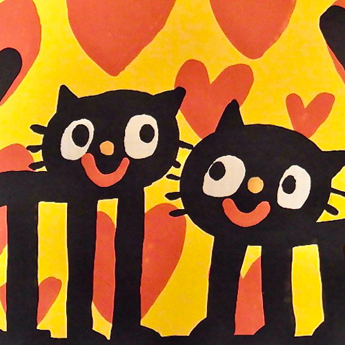 OTTA 手書きイラスト　ポスター　絵　アート OTTA 手描きイラスト チェコ プラハ カレル橋 猫 二匹 ねこ