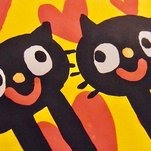 OTTA 手書きイラスト　ポスター　絵　アート OTTA 手描きイラスト チェコ プラハ カレル橋 猫 二匹 ねこ