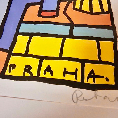 OTTA 手描きイラスト チェコ プラハ カレル橋 風景 天文時計 ポスター