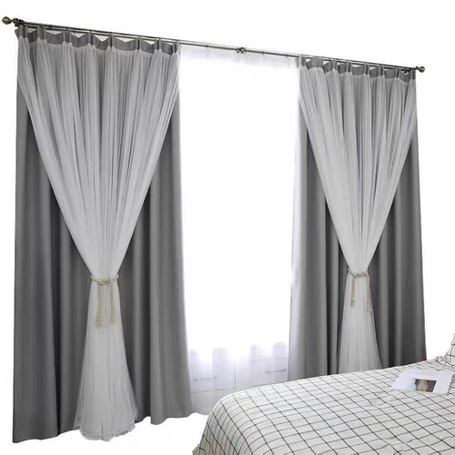 レース付きふわふわ遮光カーテン 一体型カーテン 遮光 カーテン 寝室