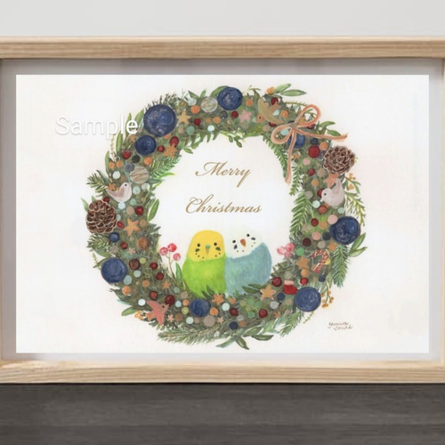 かわいい♪インコのクリスマスポストカード→B5・A4ポスター変更可能