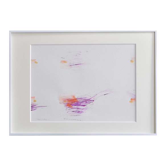 余韻＃34】 絵画 原画 抽象画 額装 白 オレンジ 紫 絵画 いとの