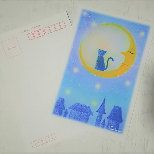 月夜の猫 絵葉書2枚 パステルアート ポストカード ポストカード T's