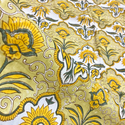 【50cm單位】黃棕色大黃花印度手工塊印花布料棉質 第5張的照片