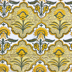 【50cm單位】黃棕色大黃花印度手工塊印花布料棉質 第3張的照片