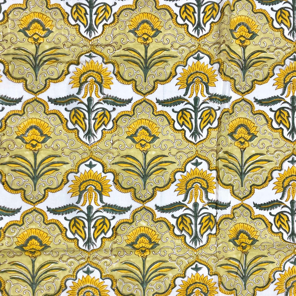 【50cm單位】黃棕色大黃花印度手工塊印花布料棉質 第4張的照片