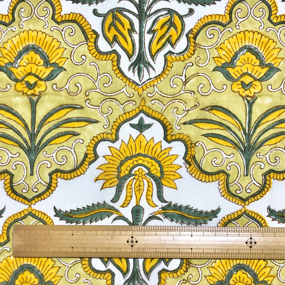 【50cm單位】黃棕色大黃花印度手工塊印花布料棉質 第6張的照片