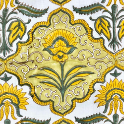 【50cm單位】黃棕色大黃花印度手工塊印花布料棉質 第2張的照片