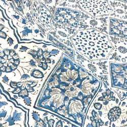 【50cm單位】白藍方灰花印地安手工版畫布料棉質 第5張的照片