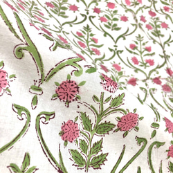 【50cm單位】白綠粉紅絢麗花朵印度手工塊印花布料棉質 第5張的照片