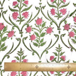 【50cm單位】白綠粉紅絢麗花朵印度手工塊印花布料棉質 第6張的照片