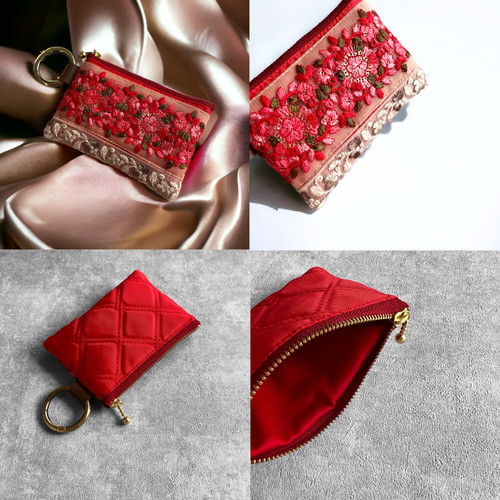 ナイロン キルティング/刺繍ポーチ付き 2wayトートバッグ