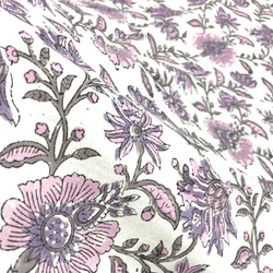 【50cm單位】白色粉紅色紫色花朵帶一耳邊框印度手工塊印花布料棉質 第6張的照片