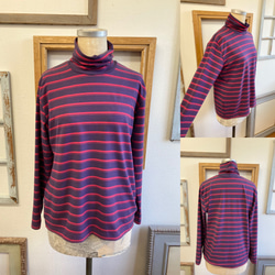 促銷價★ 成人海龜❤️ 條紋棉質寬鬆高領上衣 紫粉色（L碼） 第2張的照片