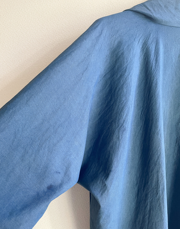 送料無料 春秋におすすめ　訳あり藍染した上品で軽やかなシルクウール使用 " Re9 " 羽織コート 着物 15枚目の画像