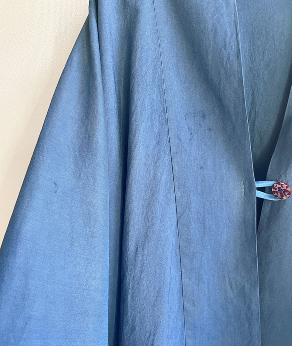 送料無料 春秋におすすめ　訳あり藍染した上品で軽やかなシルクウール使用 " Re9 " 羽織コート 着物 14枚目の画像