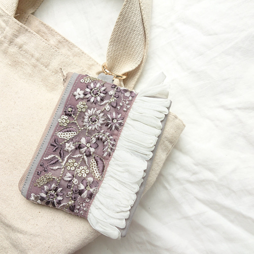 インド刺繍リボン ♡ ポケットティッシュケース 付き ミニポーチ 