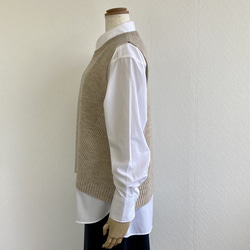 エアリースパン(メリノウール100％）ふわっと！片畦ニットベスト　【ベージュ杢】 6枚目の画像