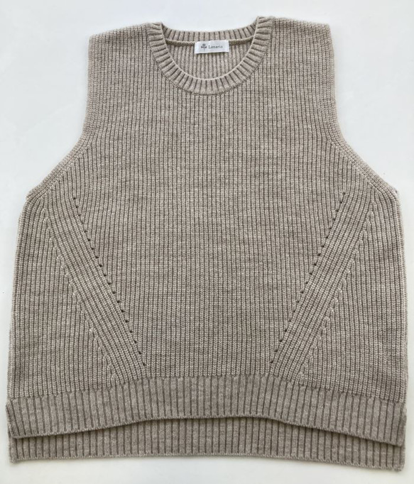 エアリースパン(メリノウール100％）ふわっと！片畦ニットベスト　【ベージュ杢】 9枚目の画像