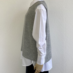 エアリースパン(メリノウール100％）ふわっと！片畦ニットベスト　【グレー杢】 7枚目の画像