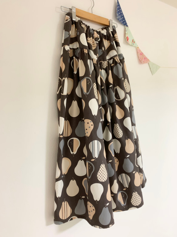 ラフランス柄♪マキシティアードスカート(brown)＊ ロング