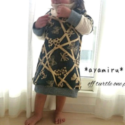 子供服　オフタートルのふんわりワンピ　リボンドット　90サイズ　トレーナー　カットソー 2枚目の画像