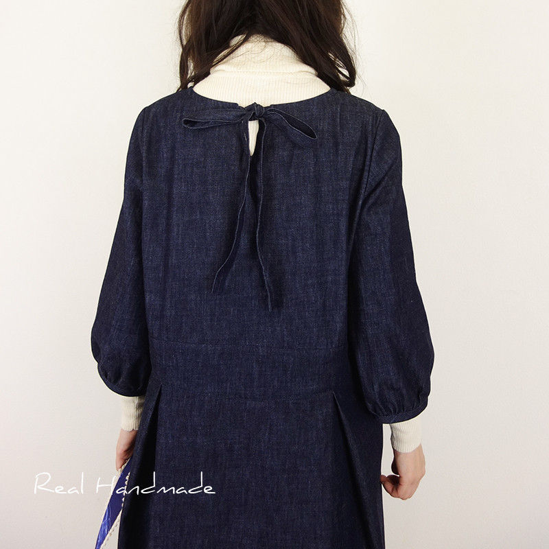 [予約販売] デニム切替バックリボンワンピース