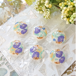 和風ボタン☆6個 o-35 あさがお/朝顔/紫/花/フラワー/ボタン