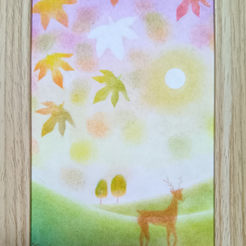 パステルアート 秋の夕日と紅葉鹿 パステル画原画 絵画 T's Arts 通販