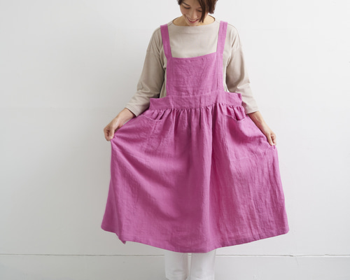 ピナフォアエプロン FF / フラッフィリネン fluffy linen ピンク